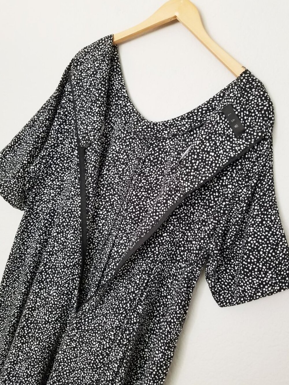 Vintage LBW Super Wide Leg Jumpsuit Plus 2X Black White Spotty Dots Made in USA - Picture 7 of 14